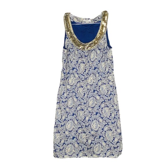 LOFT Dresses & Skirts - Ann Taylor Loft Blue Cotton Sequins Embellished Dress 10 Sleeveless